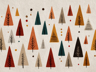 Poster - Retro Autumn Tree Pattern - Seamless Forest Background