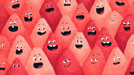 Poster - Friendly Red Character Pattern: Abstract Happy Faces Background