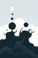 Poster - Abstract Illustration of Fluid Forms with Celestial Spheres and Waves