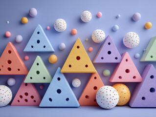 Poster - Pastel Triangles and Spheres: Playful Abstract Background with Soft Colors