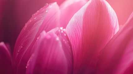 Poster - Pink flower petal close up with water droplets in soft light, showing delicate texture and gentle natural beauty
