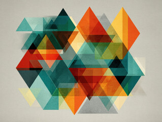 Poster - Vintage Triangle Geometry with Watercolor Texture, Abstract Art