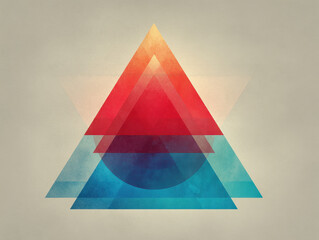 Poster - Geometric Triangle Composition, Abstract Watercolor Art on Beige