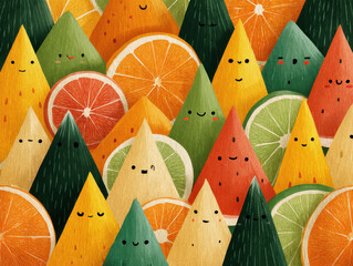 Poster - Fun Fruit Slice Characters Pattern, Cute and Colorful