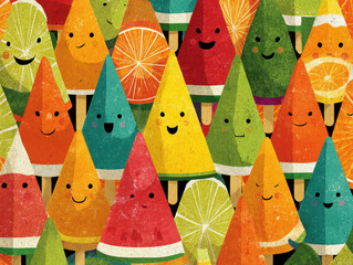 Poster - Colorful Fruit Popsicles with Smiling Faces, Fun Summer Design