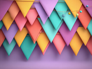 Poster - Pastel Triangle Bunting Banner with String Lights