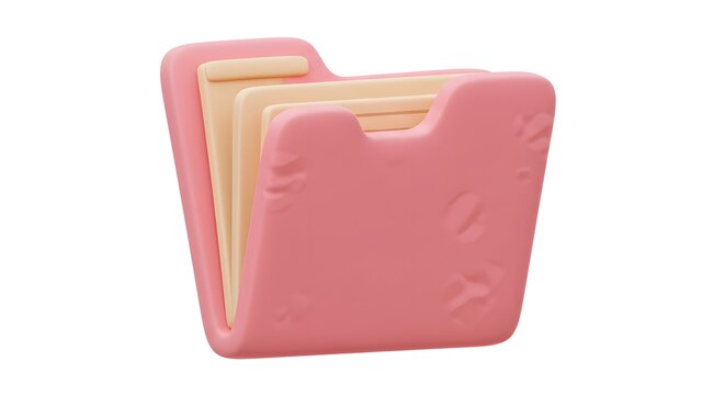 A pink cartoon folder icon with beige papers inside, isolated on a white background.