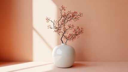 Poster - Delicate branch with red berries in a white vase image