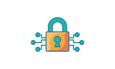 Poster - Teal and Orange Padlock with Circuit Board Design for Digital Security