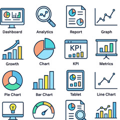 Poster - Business data visualization icons: dashboard, analytics, reports, charts, growth, and metrics