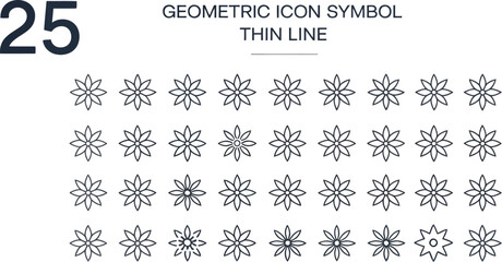 Poster - Geometric icon symbol thin line design featuring flower shapes arranged in a grid pattern on grey background