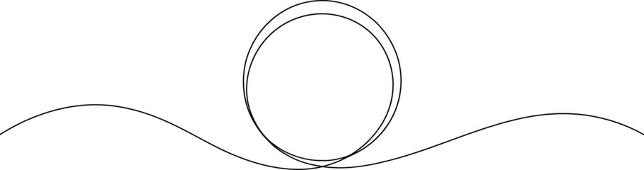 Poster - A single continuous black line drawing of a circle intersecting a wavy line on a white background
