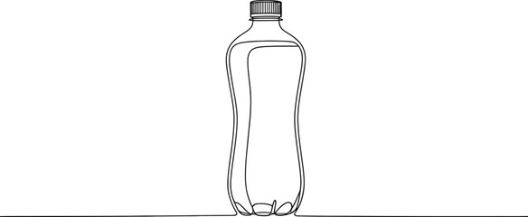 Poster - A minimalist line drawing of a clear plastic bottle with a black cap on a white background surface area