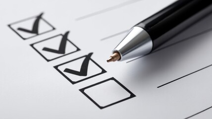 Poster - Home inspections with checklist. Checklist with pen marking completed tasks on paper.