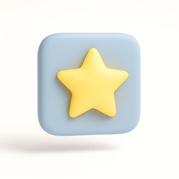 3d rendered yellow star icon on a light blue rounded square isolated on white background