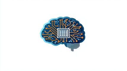Poster - Flat vector of AI chip integrated in a brain shape, representing artificial intelligence in tech, clean white background