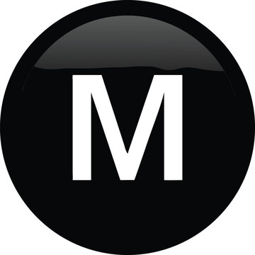 Vector art of a black circle with a white capital m in the center