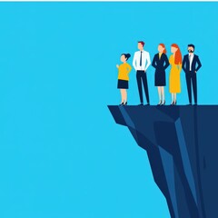 Poster - Leadership A group of people standing on the edge of a steep cliff.