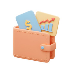 Aufkleber - 3d icon of a 3d illustration of a wallet with financial charts isolated on transparent background