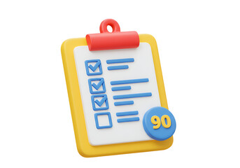 Aufkleber - 3d icon of a 3d checklist icon shows a clipboard with checkmarks and a 90 score isolated on transparent background