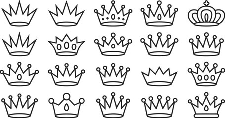 Poster - Crown outline vector set royalty king queen prince princess tiara coronation royal heraldic design element