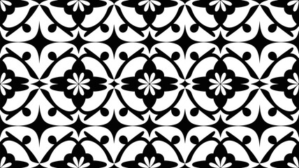 Poster - Seamless black and white floral pattern vector design decorative background wallpaper textile fabric print art