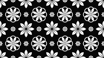 Poster - Black and white floral pattern seamless vector background texture flower design wallpaper textile print art