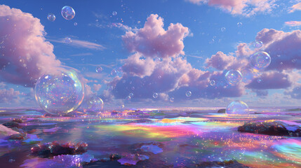 Poster - Shining fantastic colorful bubble background, A colorful background with vibrant bubbles floating in the air, creating an enchanting and magical atmosphere