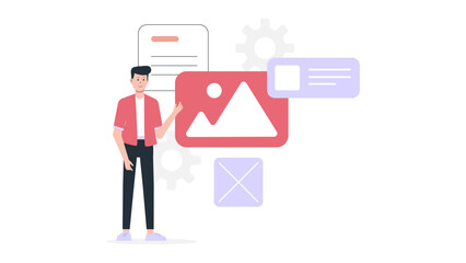 Product Designer Reviewing App Accessibility Features flat vector illustration