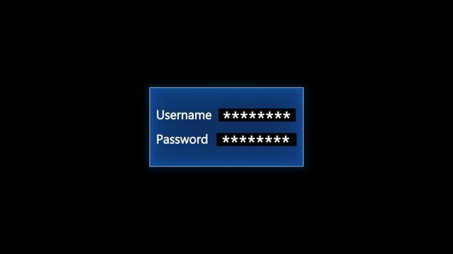 Animation process of entering computer username and password with access denied screen. Loopable animation of typing username and password on a login screen with a digital interface, 4k video.