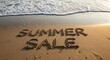 © Ms Vector - Summer sale message written in sand on a beach with gentle waves