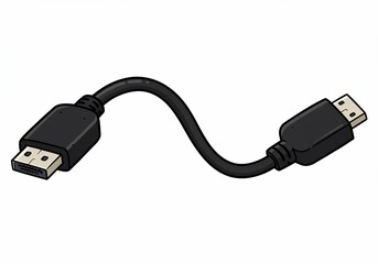 Poster - Cartoon illustration of a black DisplayPort cable with a wavy cord