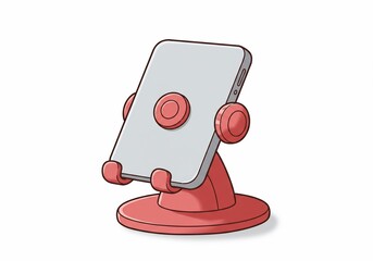 Poster - Cartoon phone in a pink stand, isolated on white background, digital art
