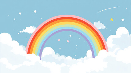 Poster - Shining fantastic colorful rainbow background, rainbow on the top of some clouds.