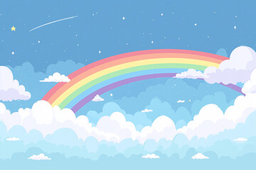 Poster - Shining fantastic colorful rainbow background, rainbow on the top of some clouds.