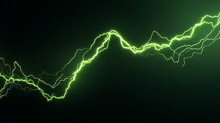 Poster - Green flashing, Intense green lightning strike across dark powerful electrical discharge background