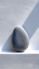 Poster - Gray Oval Pebble Casting Soft Shadow on White Surface