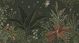 Explore lush tropical forest wallpaper mural with birds butterflies and exotic plants for home decor