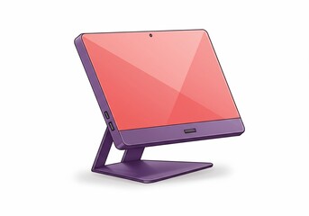 Poster - Modern Purple Tablet with Stand on White Background, Digital Illustration