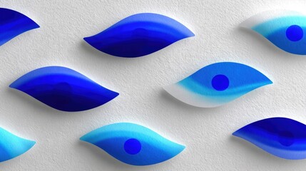 Poster - Blue Evil Eye Teardrop Pattern on White Textured Background