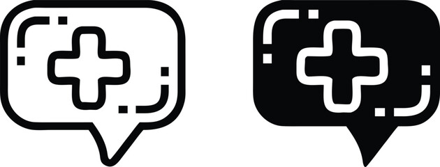 Poster - Medical Chat Bubble Icon Set, Black and White Health Message Symbol, Vector Communication Illustration