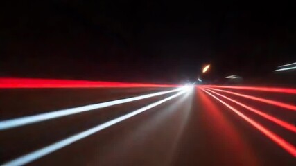 Poster - Blurred streaks of light create a sense of speed on a city road at night