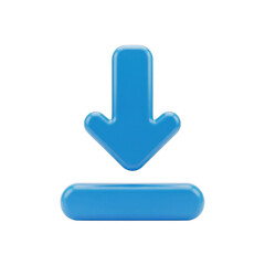 Poster - 3d blue download arrow icon isolated on transparent background
