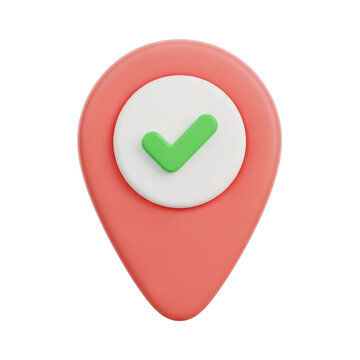 3d location pin with checkmark isolated on transparent background