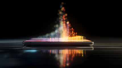 Poster - Illuminating Connections: A modern smartphone emanates a vibrant spectrum of light, symbolizing the flow of information, data, and communication in our interconnected digital age.