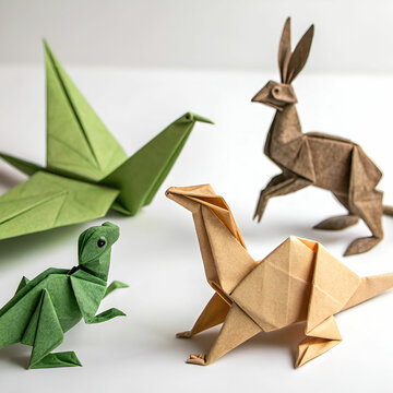origami animals coming to life white background