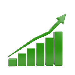 Poster - 3d green growth chart with upward arrow isolated on transparent background