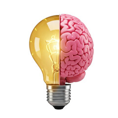 Poster - 3d brain lightbulb hybrid symbol of innovation isolated on transparent background