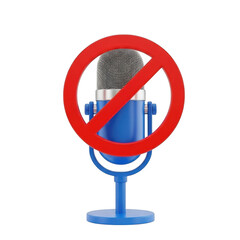 Poster - 3d no microphone icon with prohibition symbol isolated on transparent background