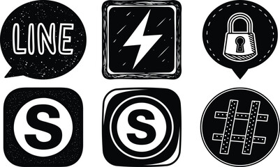 Fototapete - Vector art of handdrawn style icons including a speech bubble with line, a lightning bolt, a padlock, and more isolated on transparent background